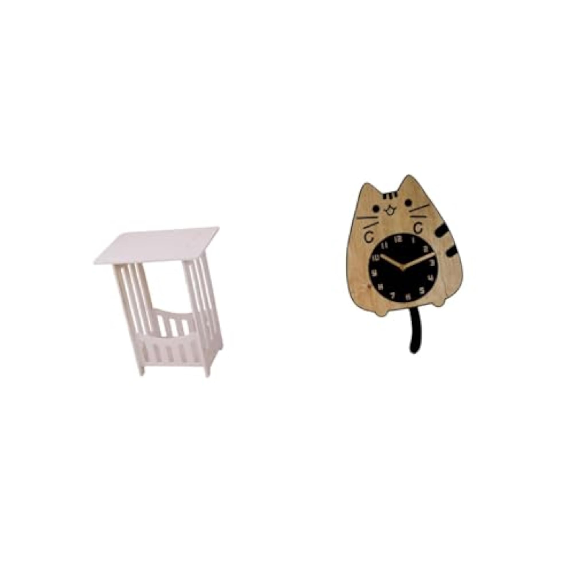 Portable Bedside Table with Cat Wall Clock Ornament